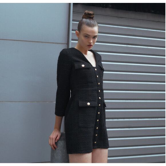 ZARA Wool-Blend V-Neck Dress NWT - Picture 9 of 16